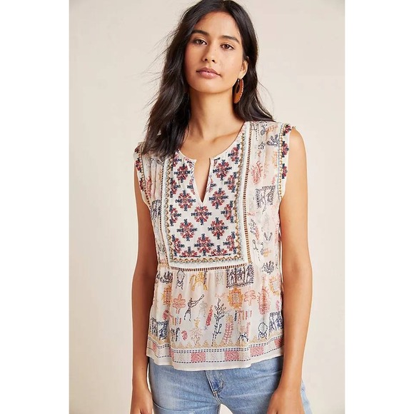Velvet by Graham & Spencer Tops - Anthropologie top Velvet G&S fully beaded embroidered peasant blouse tank MED